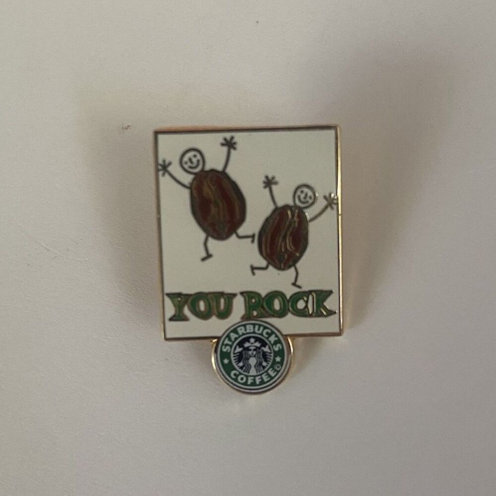 Vintage Starbucks You Rock Coffee Beans Barista Service Award Enamel Apron Pin
